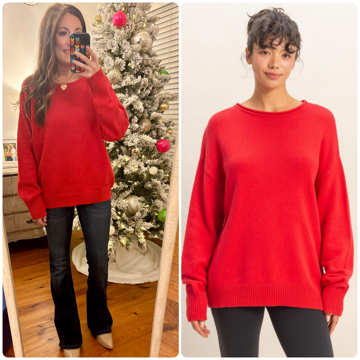 Red Oversized Knit Sweater