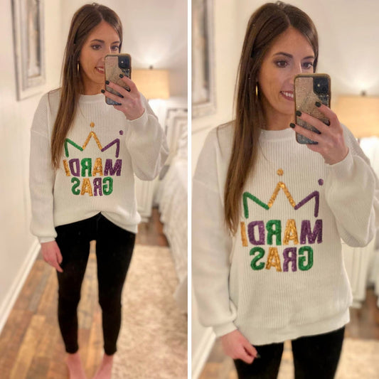 White Mardi Gras Sweater